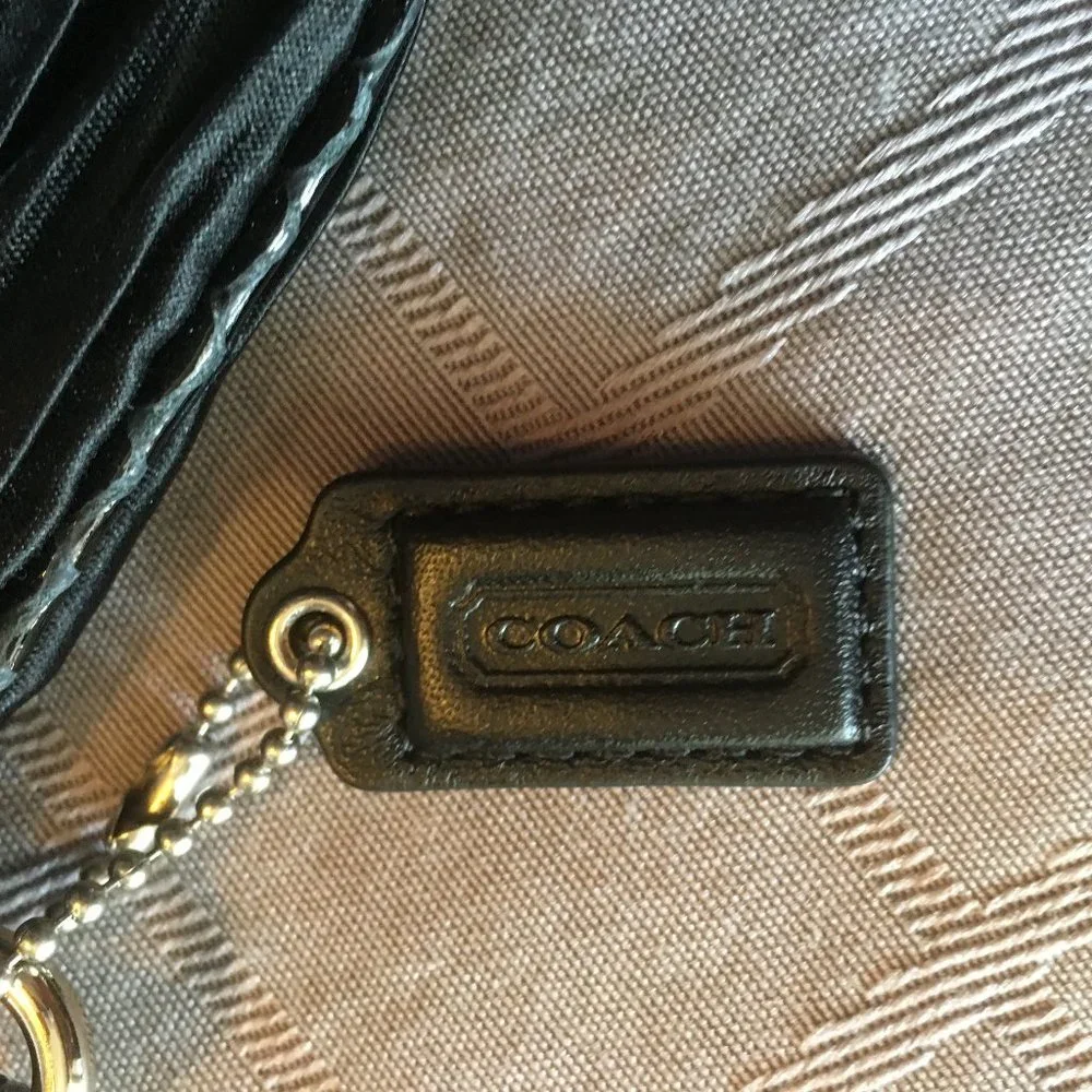 Coach Vintage Black Ruched Sateen Zip Wristlet with Patent Leather Trim
